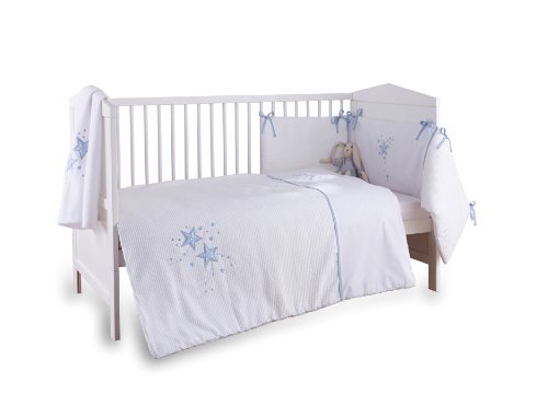 Clair de Lune 3-Piece Blue Stardust Cot/Cot Bed Quilt, Bumper and Fitted Sheet Bedding Set
