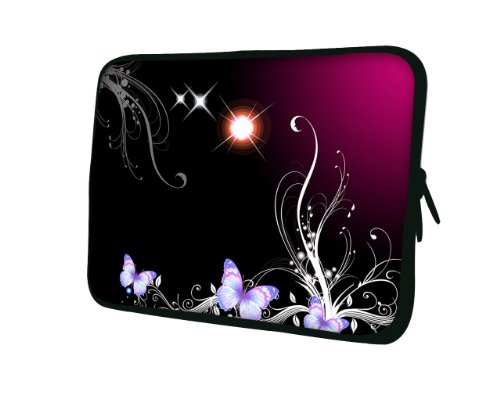 wortek Universal Notebooktasche Sleeve aus Neopren für Laptop bis ca. 10,2 Zoll - Schmetterling Ranke Schwarz Rot
