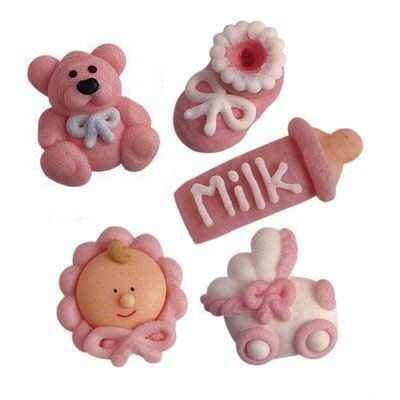 Tortendekor Taufe Tortenfigur 16 Zuckerfiguren rosa