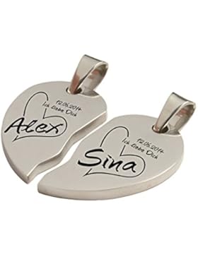 Partnerschmuck 2 teiliges Herz BROKEN HEART Herzanhänger mit EINSEITIGER Gravur BEIDER Hälften Partneranhänger...
