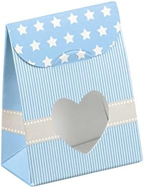 Decorative Gift Favor Box with Lid Heart Cutout, Set of 12, Best Designer Quality for Birthday, Wedding, Parties, Easy Fold, No Assembly Required, by Giovanni Grazielli, Blue Stars'n'Bars (6.0 x 3.5 x 8.0 cm)