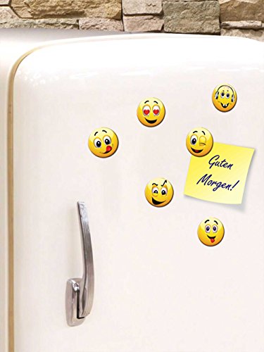 Smileys – Kühlschrankmagnete – Gute Laune Magnete 6er-Set Ø 5 cm – Emoticons Magnete Emojis für Magnettafel Whiteboard Memotafel - 2