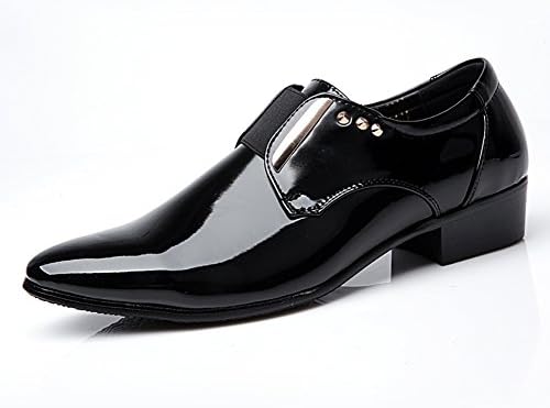 Mens Mens New Casual Black Patent Leather Formal Rivet Slip On Shoes UK SIZE 5.5-11.5 (10.5 UK / 45 EU / 27.5CM, Black)