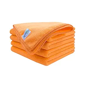 SOFTSPUN Microfiber Cleaning Cloths, 5pcs 40x60cms 340GSM Orange! Highly Absorbent, Lint and Streak Free, Large Multi -Purpose Wash Cloth for Kitchen, Car, Window, Stainless Steel, silverware.