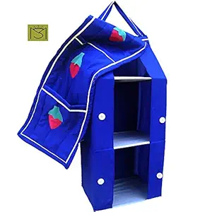 SRIM Hanging Foldable Baby Almirah for Kids - Blue - Collapsible Wardrobe 95 x 35x 25 cm Made of Fabric Cloth Organiser - SMC0075