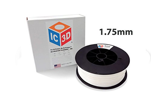 IC3D White 1.75mm ABS 3D Printer Filament - 5lb Spool - Dimensional Accuracy +/- 0.05mm - Professional Grade 3D Printing Filament - MADE IN USA