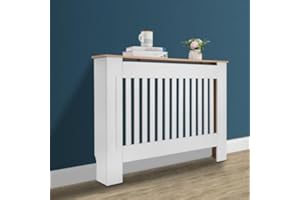 OUTVITA Cache Radiateur, Couverture Radiateur 112x19x81cm, Housse Décorative Blanc en MDF - Lattes