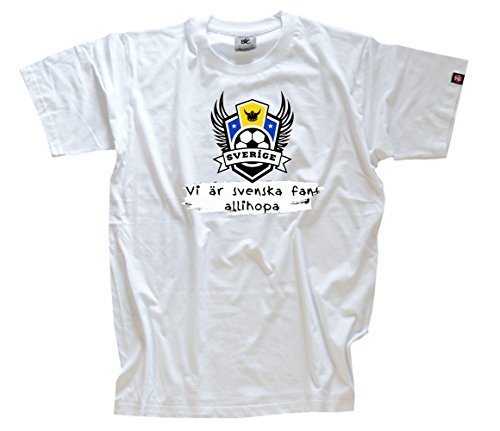 Shirtzshop Herren EM Football Collection 2016 Fussball-Schweden Sverige T-Shirt, Weiß, XL