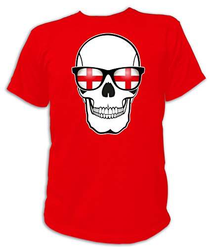 Artdiktat Herren T-Shirt – EM 2016 Skull Flag Glasses – England Größe XL, rot