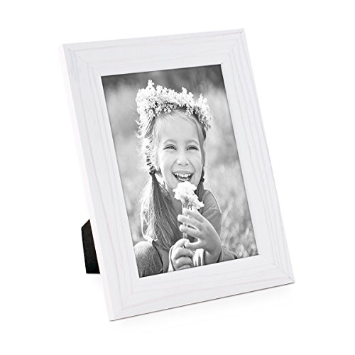 2er Set Bilderrahmen 13×18 cm Weiss Modern Massivholz-Rahmen mit Maserung mit Glasscheibe und Zubehör / zum Stellen oder Hängen / Fotorahmen - 3