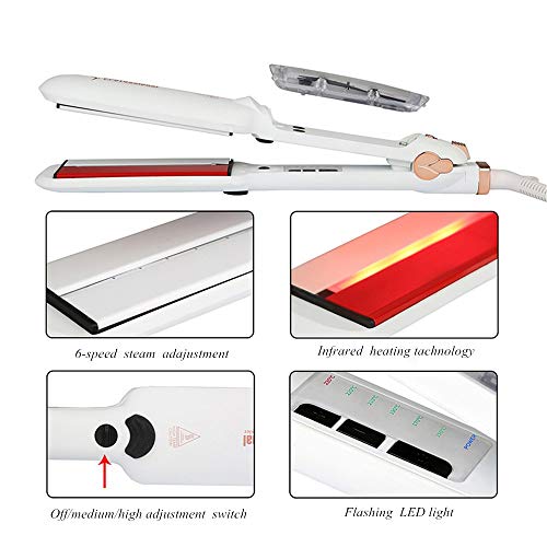 Infrared Steam Hair Straightener Wide Plate  Professional Salon Flat Iron Ceramic Hair Straighteners With Digital LCD Display  Dual Voltage Fast Heat With Heat Insulation Protection Glove Black
