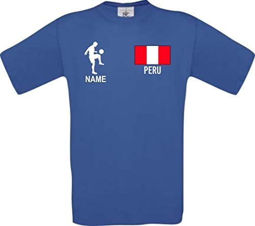 Shirtstown Children Shirt Football Shirt Peru Hungary with Your Desired Name with Print - Royal Blue, 140