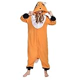 JT-Amigo Damen Herren Tier Kostüm Pyjama Jumpsuit Schlafanzug Overall, Fuchs Kostüm, Gr. M