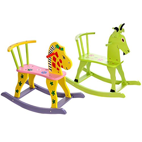 Wooden Rocking Horse Animal Chair Childrens Toddler (Green (NO:H814))
