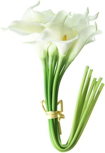 Calla Lily Bridal Wedding Bouquet 20 head Latex Real Touch Flower Bouquets KC51 White by HumanHairWig