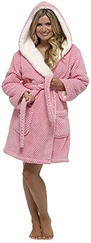 Foxbury Women's Waffle Sherpa Lined Bath Robe Dressing Gown Pink Medium