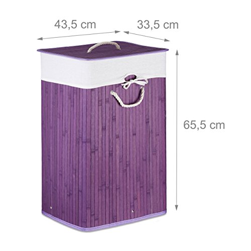 Relaxdays Wäschekorb Bambus HxBxT: ca. 65,5 x 43,5 x 33,5 cm faltbare Wäschetruhe rechteckig mit einem Fassungsvolumen von 83 L mit Wäschesack aus Baumwolle zum Herausnehmen als Wäschepuff, violett - 2