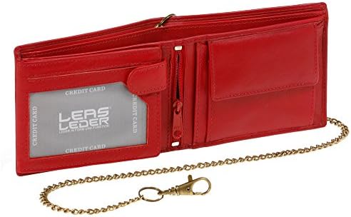 LEAS Biker Wallet Purse with Chain, Genuine Leather, red Chain-Series''