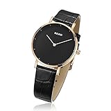 Read Damen Quartz Uhr,Ultra Dünne 6mm Analoge Quarz Leder Armbanduhr,Einfache Casual Armbanduhr for Frauen R6005