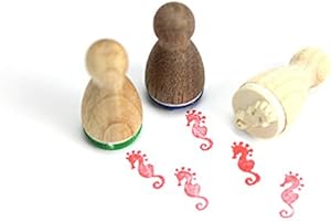 Stemplino® Mini timbri – motivo: cavallucci marini – diametro 12 mm – Timbro in legno per bambini Bullet Journal Timbro con cavallucci marini