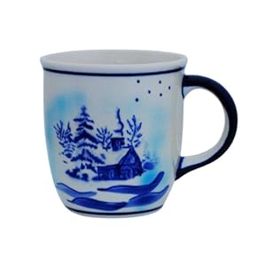 Boleslawiec Pottery Mug with round handles, 0.35 L, Original Bunzlauer Keramik, winter landscape, Decor DU11