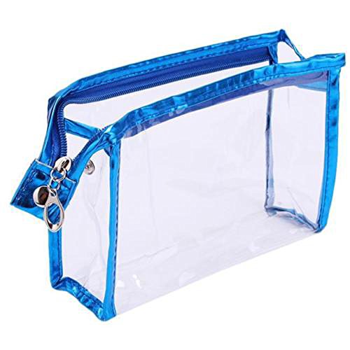 Hengsong Transparent Make-up Clutch Bags Cosmetic Bathing Toiletry Waterproof Pouch Bag (S-7.66''*2.36''*5.11'', Blue)