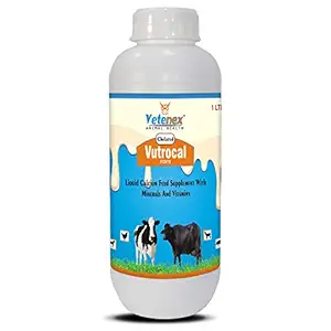 VETENEX Vutrocal Forte - Chelated Liquid Calcium Supplement for Cattle, Cow, Buffalo, Poultry, Goat, Pig and Farm Animals - 1 LTR