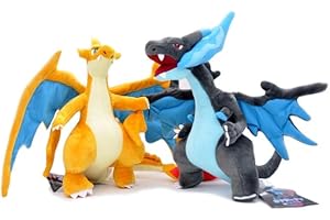 MayDee Dracaufeu Jouet en Peluche 25cm/9.8 Pouces, 2 Poupées en Peluche, Bleu, Jaune