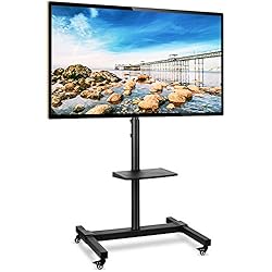RFIVER Chariot Mobile Support TV roulettes Chariot d'Affichage de Plancher Réglable en Hauteur et Inclinable pour LCD LED Plasma 32"- 70" MT1003