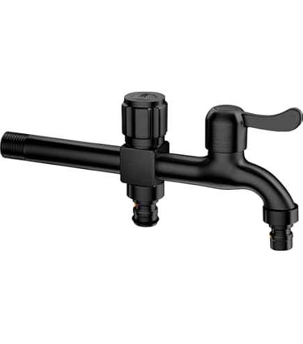 Rubinetto da giardino a 2 vie, strumenti da giardino antigelo in ottone nero, rubinetto da esterno da 1/2 pollici, sdoppiatore per tubo da giardino, resistente, per lavatrice
