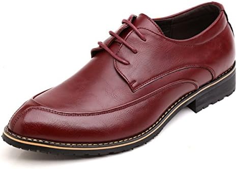 LYZGF Men Business Shoes Pointers Casual Fashion Wedding Shoes Hair Stylist Lace Up,Burgundy-38