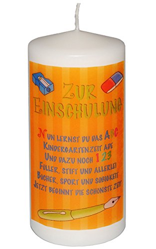 Kerzen – “ Zum Schulanfang – Ihr Wunsch – Motiv “ – 11 cm hoch – Tischkerze – Tischdeko / Schuleinführung – Schulstart – Schulkind / Schulanfänger – ABC Schütze – Deko Tisch – Kinderkerzen – Dekoration / Schultüte – Zuckertüte – Schulanfängerin – Tischkerzen – Schüler – Schüler – Mädchen & Jungen -Echtwachskerzen – Wachskerzen / Stumpenkerzen – Schulbeginn - 6
