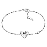 Fossil JFS00424040 Damen Armband Herz Sterling-Silber 925 Silber Weiß Zirkonia 18,5 cm