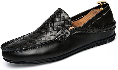 Men's Loafers Casual Slip Ons Driving Office Work School Shoes Soft Cow Leather Flats Black QIANLING COLLECTION UK6
