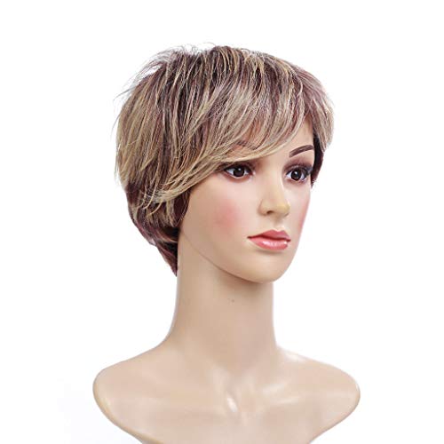 WJW-wig Peluca- Peluca De Las Mujeres De Pelo Corto Mullido Natural De Moda De Alta Temperatura Degradado De Fibra Química Señoras Peluca