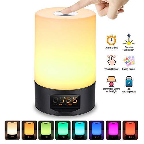 Preisvergleich Produktbild CYL Alarm-Wecklicht, intelligentes Nachttischlicht, Nachtlicht, 3 Farbmodi, einstellbare Helligkeit wiederaufladbare USB-Touch-Schreibtischlampe, Kinderzimmer