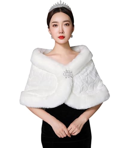 Châle Pashmina Blanc Épaissi Peluche Pour Mariage Et Soirée - Wrap Boléro Chaud