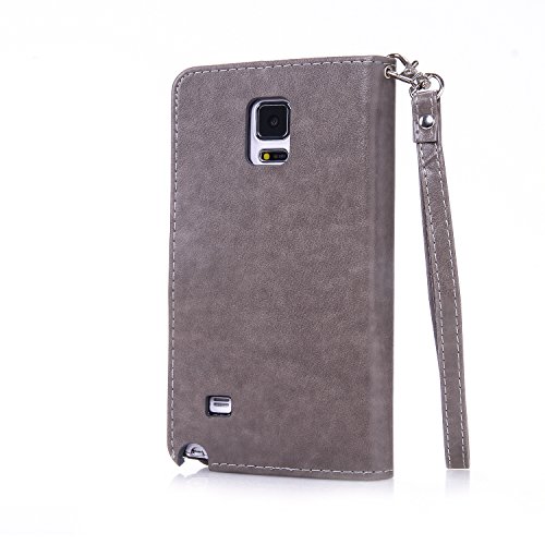 Preisvergleich Produktbild Anlike Samsung Galaxy Note 4 / SM-N9100 (5,7 Zoll) Hülle, Schutzhülle für Samsung Galaxy Note 4 / SM-N9100 (5,7 Zoll) Wallet Tasche [Butterfly geprägte Serie Bronzing] Handyhülle - Grau