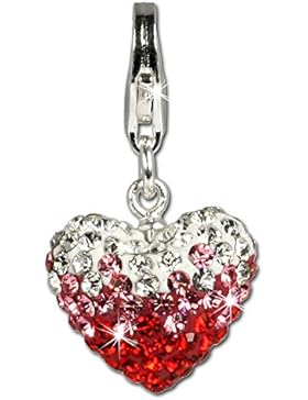 SilberDream Glitzer Charm Swarovski Kristalle Herz rot ICE Anhänger 925 Silber für Bettelarmbänder Kette Ohrring...