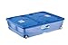 Produktbild Kreher XXL Unterbettbox, Aufbewahrungsbox, Rollbox aus Kunststoff in Transparent/Blau. Deckel zu Zwei Seiten aufklappbar. Nutzvolumen ca. 64 Liter. Maße BxTxH 80 x 60 x 18 cm.