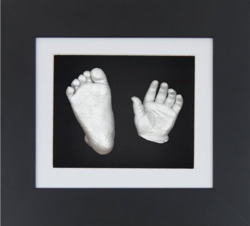BabyRice New Baby Casting Kit with 6x5" Black 3D Box Display Frame / White Mount / Black Backing / Silver paint