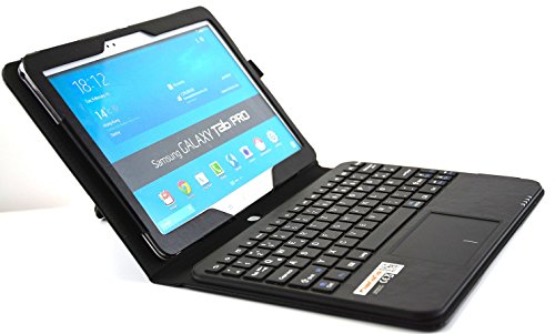 MQ - Galaxy TabPRO 10.1 Bluetooth Tastatur Tasche mit Multifunktions-Touchpad | Hülle mit Bluetooth Tastatur und integriertem Touchpad für Samsung Galaxy Tab Pro 10.1 WiFi T520, Galaxy Tab Pro 10.1 LTE T525 | Layout Deutsch | Schwarz