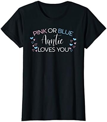 MCVXV ZZ Cute Gender Reveal Party Aunt T-Shirt Pink or Blue Black Female XL