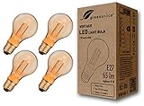 NEUHEIT: Diese greenandco E27 A60 Vintage LED Lampe mit einzigartiger patentierter Technik, erreicht Ihren verblüffenden Effekt durch den gelaserten Plexiglaskolben der das Licht reflektiert und dadurch wie eine historischen Glühfadenlampe scheint. Dabei brauchen die nur im Boden befindlichen LEDs der Lampe gerade einmal 2 Watt. Eine zweite Innovation ist der abschraubbare Glaskolben, den man dann durch eine beliebige andere passende Form ersetzten kann.
