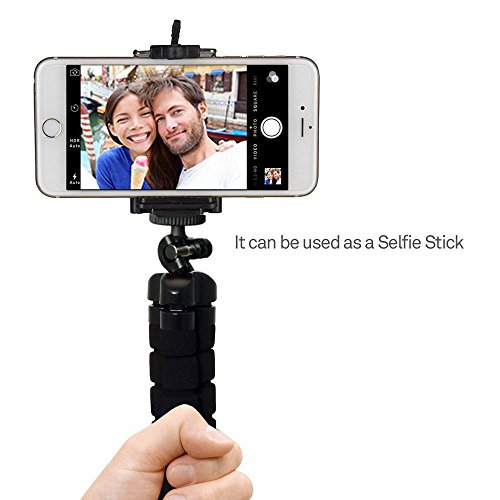 SYFIELD Treppiede Flessibile portatile Octopus Style con Supporto per iPhone 8 / 7 / 6s / 6s Plus, Samsung Note 8 / S8, Treppiedi Fotocamera per GoPro, DSLR - Nero