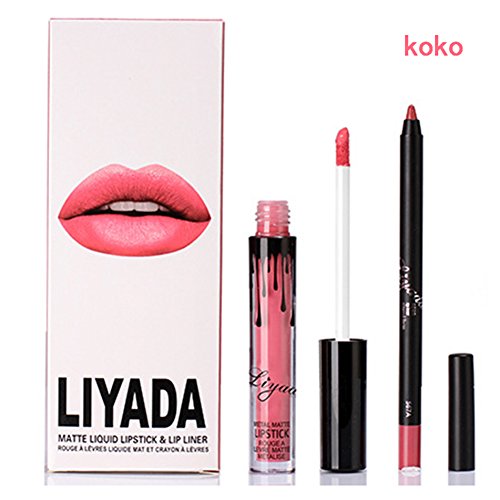 ROMANTIC BEAR Matt Non-stick Cup Wasserdicht Lipgloss+Lipliner Stift Set