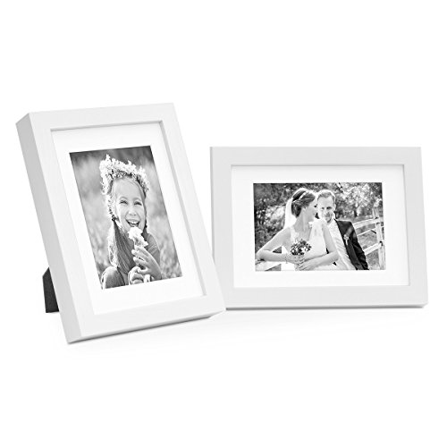 2er Bilderrahmen-Set Modern Tief Massivholz Weiss 15×20 cm mit Passepartout 10×15 cm - 6
