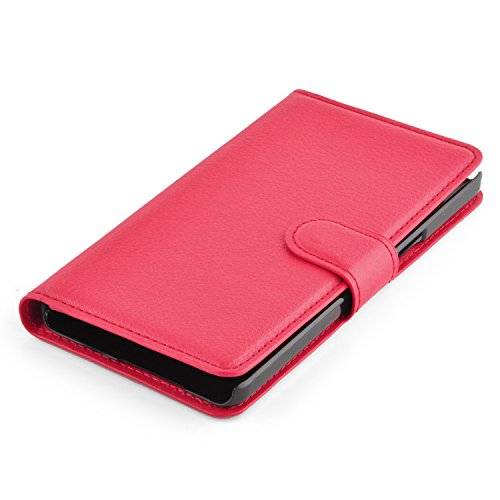 Cadorabo – Book Style Hülle für Samsung Galaxy A3 (5) (A300 – Modell 2015) – Case Cover Schutzhülle Etui Tasche mit Standfunktion und Kartenfach in KARMIN-ROT - 6