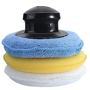 Licogel Wax Applicator Pad Soft 3PCS Soft Small Sponge Round Microfiber Pad Waxing Pad with Handle Grip Polishing Cleaning Sealant