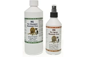 NATURAL ENZYMES KG Wash & Go No Rinse Pet Shampoo 500ml & Spray 250ml. Rids & Protects from Mange, Fleas, Ticks, Mites & Itchy Skin Problems, Promotes Hair Re-Growth. SLS, Paraben, Pesticide & Chemical Free